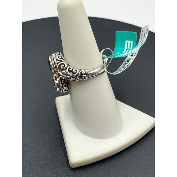 Effy Balissima Sterling Silver 18k Blue Topaz Amethyst Gemstones Bypass Ring 7.5 - Picture 11 of 15